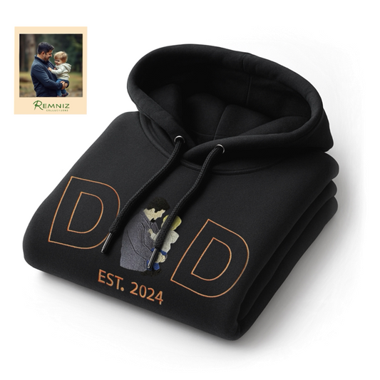 Personalised Hoodie "DAD" Photo Outline Embroidered Hoodies
