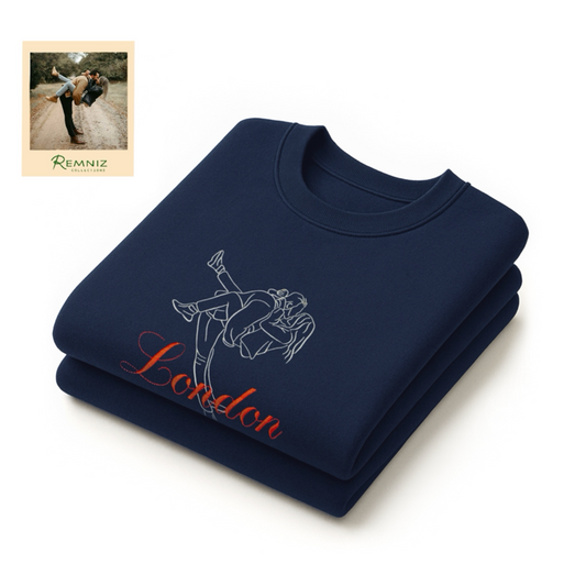 Memorable Place + Personalised Hand-drawn Outline Embroidered Sweatshirt