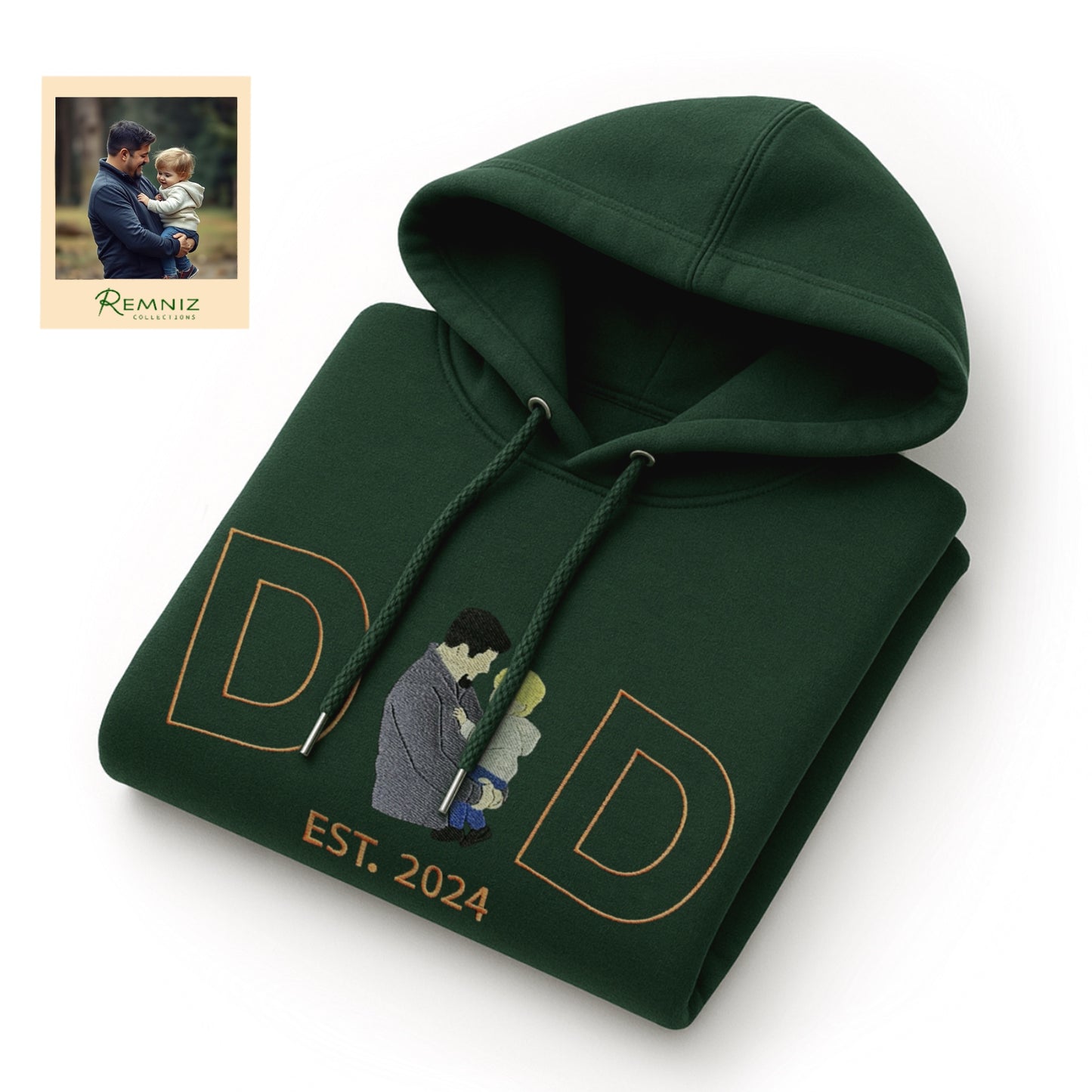 Personalised Hoodie "DAD" Photo Outline Embroidered Hoodies
