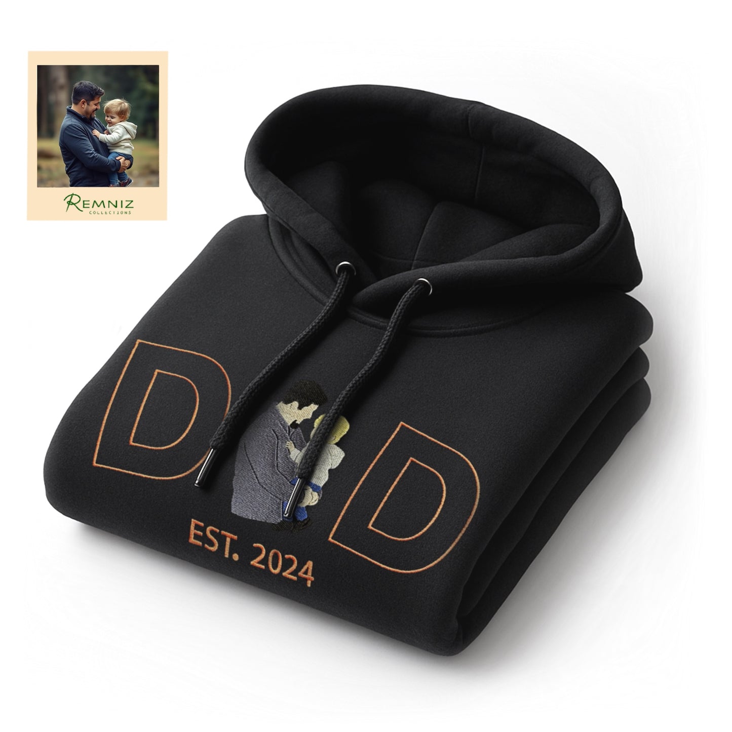 Personalised Hoodie "DAD" Photo Outline Embroidered Hoodies