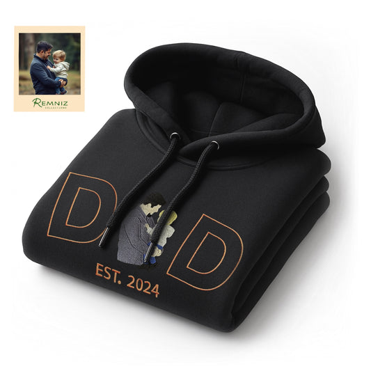 Personalised Hoodie "DAD" Photo Outline Embroidered Hoodies