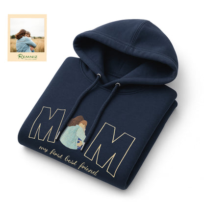 Personalised Hoodie "MOM" Photo Outline Embroidered Hoodies
